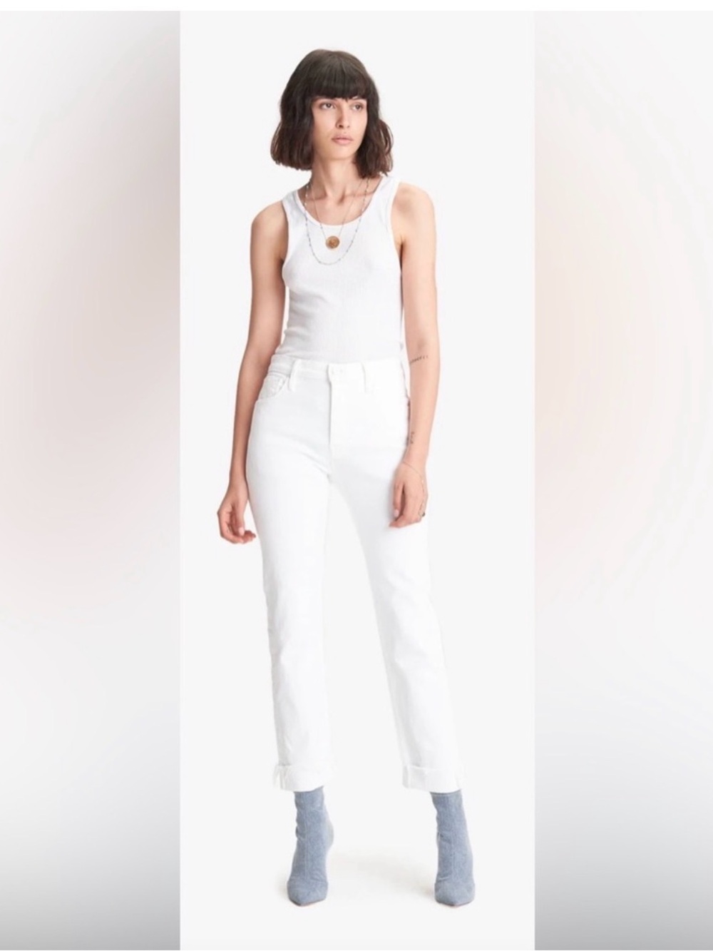 MOTHER THE SCRAPPER CUFF ANKLE FRAY IN TOTALLY INNOCENT HIGH WAISTED SZ 30